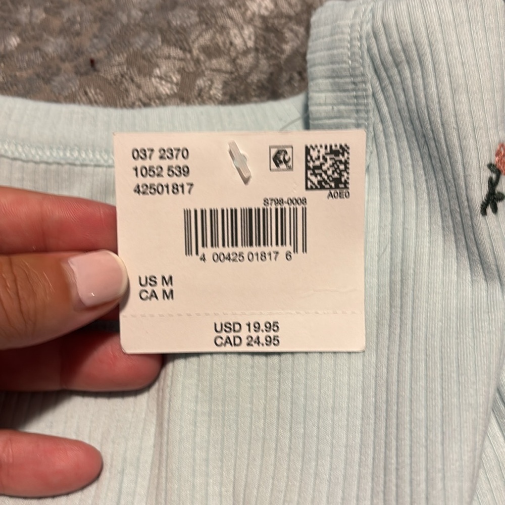💕NWT! American Eagle Floral Embroidered Light Blue Women's Top - Picture 3 of 3